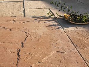 Lastre di arenaria di Modak con ciotola decorativa, bacche e rami