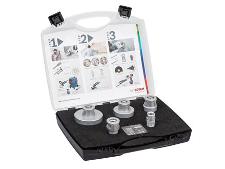 Una cassetta degli attrezzi con corone diamantate