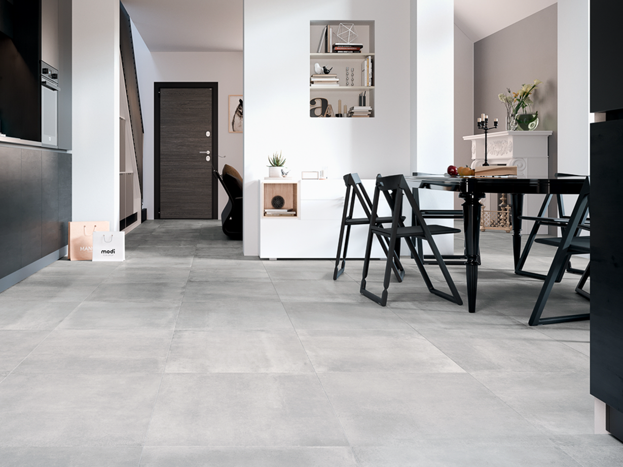 Colorazione pura e armoniosa con Pure Clay Cucina con piastrelle Pure Clay effetto cemento