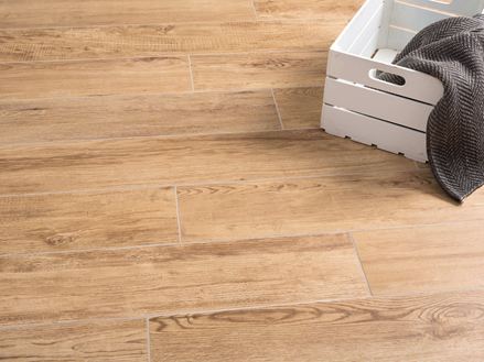 Piastrelle in gres porcellanato Urban Honey con scatola decorativa bianca