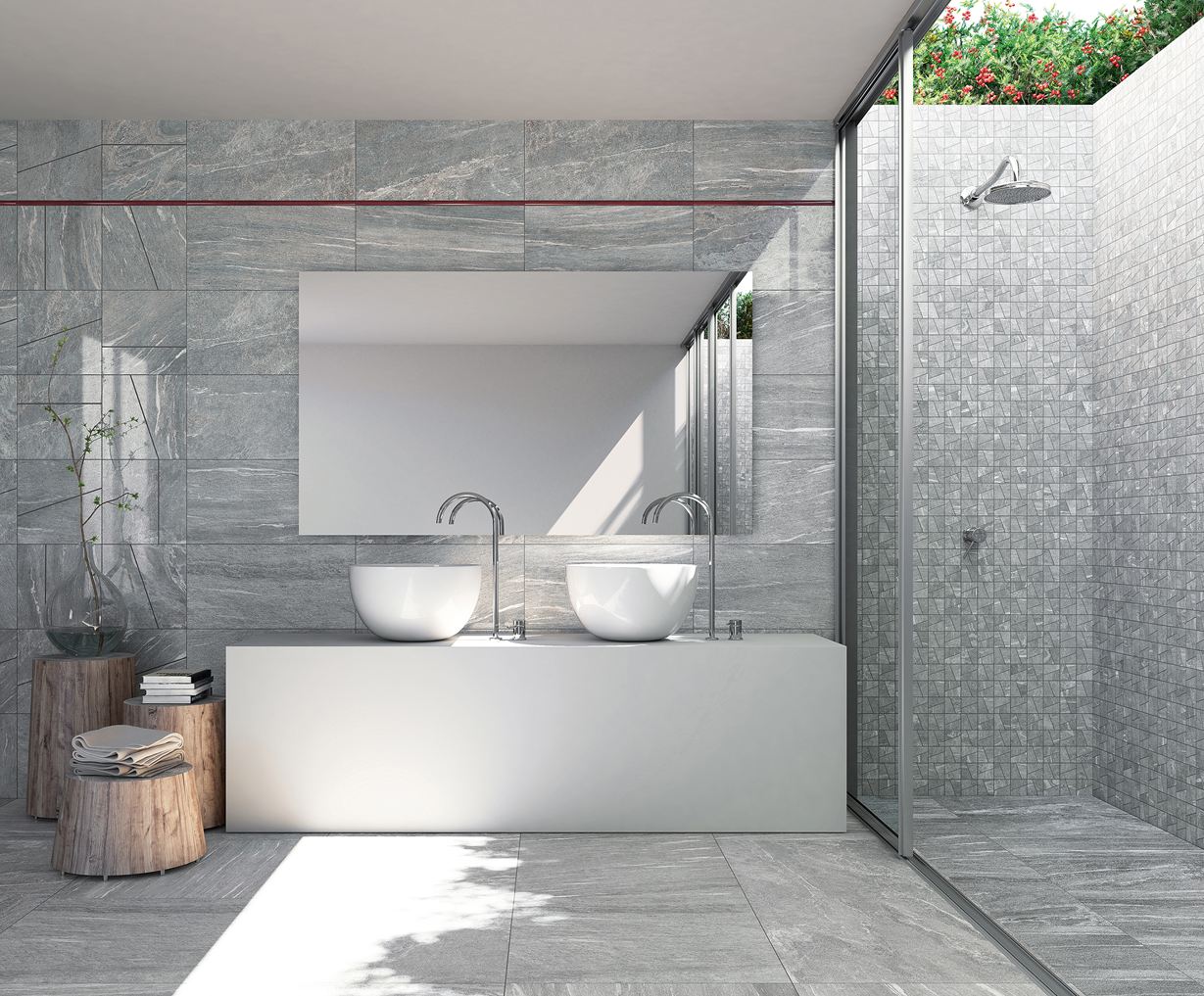 Bello e facile da pulire: Dolomit Silver in bagno Bagno con piastrelle in gres porcellanato Dolomit Silver