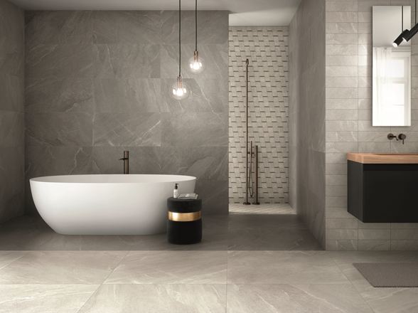 Bagno con piastrelle in gres porcellanato Canyon Pearl