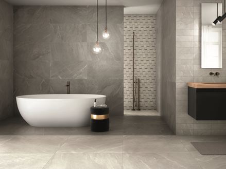 Bagno con piastrelle in gres porcellanato Canyon Pearl